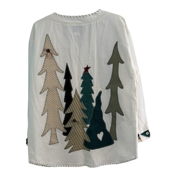 Vintage Stitched Christmas Tree Print Button Up Shirt Size Medium Oversized - Picture 2 of 15